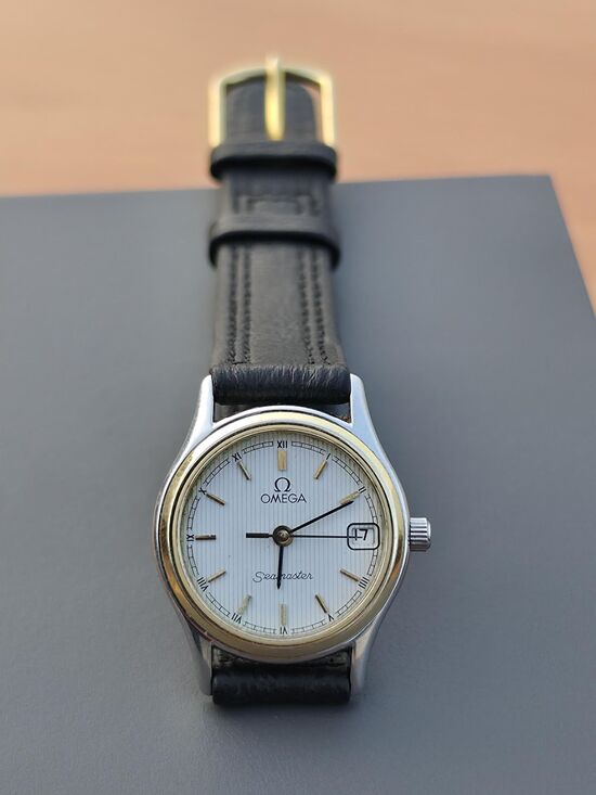 Vintage Omega Seamaster Linen Stripe Dial Gold Silver Swiss Ladies Watch Dainty main image 7